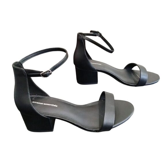 Amazon Essentials Size 9.5 Sandals Black Block Heel Adjustable Ankle Strap - Picture 6 of 11